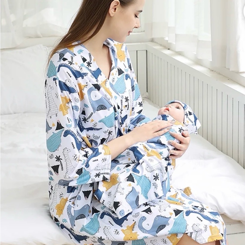 Maternity Robe and Baby Swaddle Set